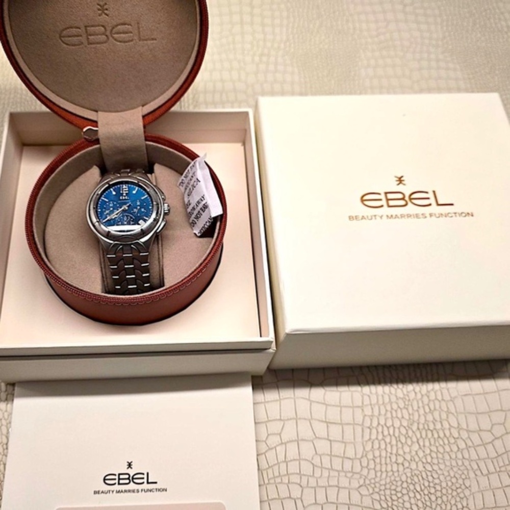 💋 Rare "Blue Face" EBEL E-Type Chronograph Model 9137C51/6316 Skeleton Back